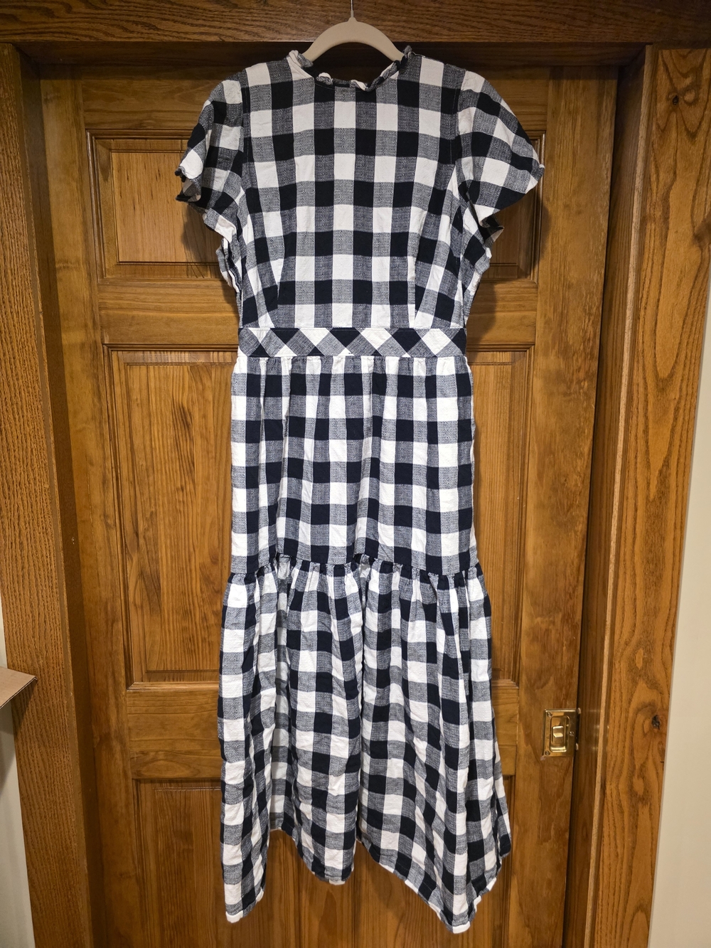 Express x LADYGANG Navy and White Gingham Maxi Dress